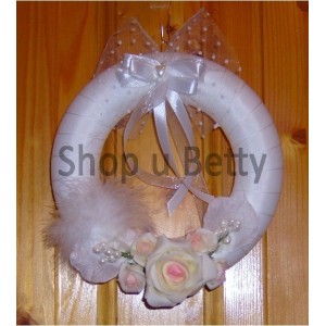 Svatební věneček,v. 19 cm,bílá,růže,peří  SV 32/2