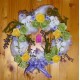 Věneček žluté,zelené,bílé a fialkové růže,v. 21 cm   BD 17