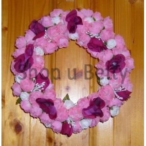 Věneček bílé,růžové,bordo růže,v. 21,5 cm  BD 18